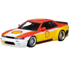 Nissan Silvia S13 Rocket Bunny V2 RHD (Right Hand Drive) Yellow and Red with White "Shell" 1/64 Diecast Model Car by Inno Models