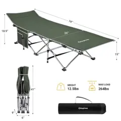 KingCamp Folding Portable Lightweight Outdoor Camping Travel Sleeping Bed Cot with Multi Layer Side Pocket, Carrying Bag, and Anti Slip Feet