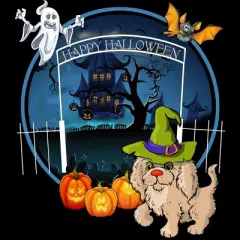 Women's Design By Humans Puppy Dog Witch Hat Halloween Ghost By Fractals Racerback Tank Top