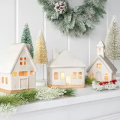 3pc Lit Ceramic Buildings Decorative Christmas Figurine Set - Wondershop&trade; White
