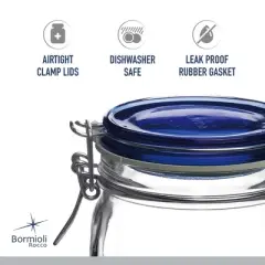 Bormioli Rocco Fido Collection, Set of 6 - Blue-Lid 17.5 oz Glass Clamp Jars &ndash; Airtight Seal, Made in Italy &ndash; BPA-Free Glass Containers