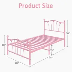 Garvee White Twin Bed Frame for Kids, Twin Bed Frame with Heart Shaped Headboard and Tailboard, Heavy Metal Slat Support, Noiseless