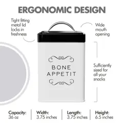Amici Pet Sparky Bone Appetit Metal Storage Canister, 36 oz. , White & Black