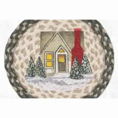 Earth Rugs Holiday Village Round Trivet &ndash; 10" Winter Town Scene Print on Braided Natural Jute Table Mat