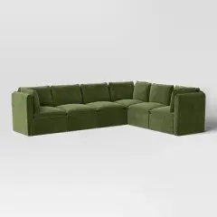 6pc Haven French Seam Modular Sectional Velvet Dark Green - Threshold&trade;