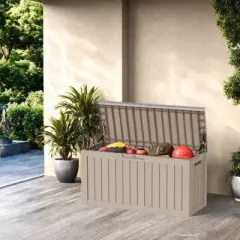 DSVIMOY Deck Boxes, 2-Piece 80 Gal Outdoor Storage Deck Box, Small Patio Storage Bin for Garden Tools, Brown, 46.26"*18.7"*23.23"