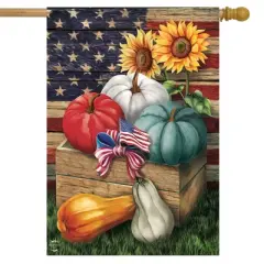 Patriotic Pumpkins Autumn House Flag Sunflowers USA 28" x 40" Briarwood Lane