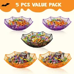 Joyfy 5pcs Halloween Plastic Spider Web Bowls Candy Basket, Candy Bowl Tableware Decorations, Halloween Candy Dish Trick or Treat Party Supplies
