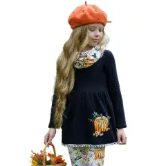 Girls Pumpkin Picking Tunic, Legging & Scarf Set Mia Belle Girls, Creme, 4T