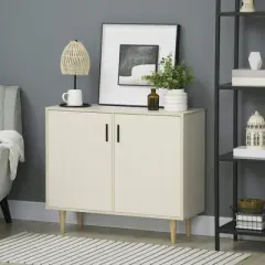 HOMCOM Modern Kitchen Storage Cabinet, Accent Sideboard with Adjustable Shelves and Wood Legs for Dining Living Room, Natural