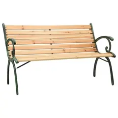vidaXL Solid Firwood and Cast Iron Patio Bench, 48.4" Nostalgic Design Outdoor Furniture, Stable & Durable, Ideal for Garden or Patio - Brown