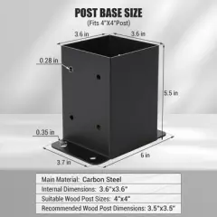 Post Base, 4x4 Post Base - Heavy Duty 10-Pack Powder-Coated Steel Brackets with Hardware for Deck, Fence, Pergola, Gazebo