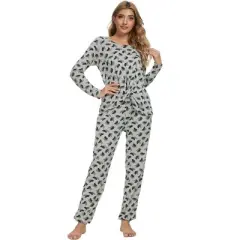 cheibear Women's Sleepwear Lounge Soft Nightwear with Pockets Long Sleeve Pajama Set