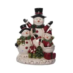 Transpac Dolomite Light Up Jolly Snowmen D&eacute;cor - Festive Christmas Decorative Objects for Holiday Cheer