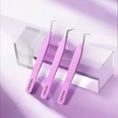 VEYES INC Lash Tweezers for Eyelash Extensions High-precision Tweezers Kit Contains Isolation Curved and Volume Lash Tweezers (3PCS) Purple