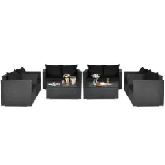 Costway 8PCS Patio Rattan Furniture Set Cushioned Sofa Chair Coffee Table Turquoise\Red\Black