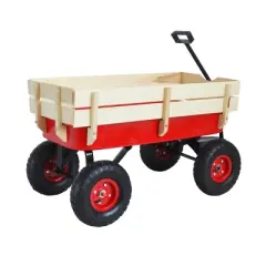 YONWAY All-Terrain Kids Wagon with Removable Wooden Side Panels - Garden & Pet Folding Wagon with Steel Bed & Pneumatic Tires