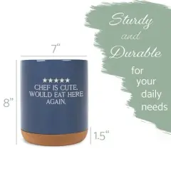 Elanze Designs 5 Five Star Review Chef Culinary Arts Ceramic Cork Bottom Navy Blue Large Capacity Utensil Holder Crock for Countertop Storage, Stylish