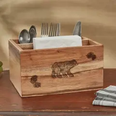 Park Designs Rustic Pinecone Wood Utensil Caddy