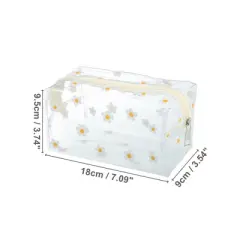 Unique Bargains Portable PVC Clear Makeup Bag Flower White 1 Pc
