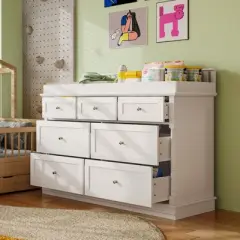FUFU&GAGA White Nursery Changing Table with Multiple Drawers - Stylish and Functional for Baby Care