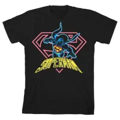 Superman Neon Art Black Graphic Tee Toddler Boy to Youth Boy