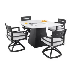 5-Piece Aluminum Outdoor Patio Dining Set, 44" Square Sintered Stone Table and 4 Swivel Rocker Chairs with Sunbrella Cushions - Cuddlewood