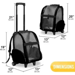 KOPEKS Pet Carrier Backpack with Wheels &ndash; Black, Medium, Travel-Friendly, Comfortable, Durable for Dogs & Cats
