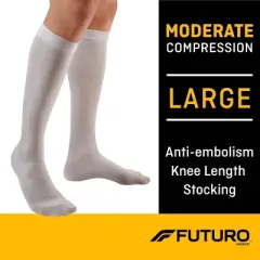 FUTURO Anti-Embolism Stockings Knee Length Closed Toe - Large Regular - White