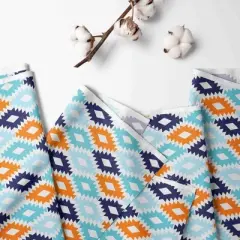 Bacati - Aztec Print Kilim Aqua Orange Navy 100 percent Cotton Universal Baby US Standard Crib or Toddler Bed Fitted Sheet