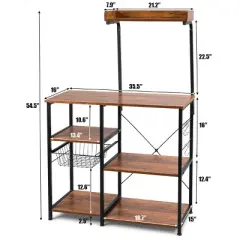 Costway 4-Tier Vintage Kitchen Baker's Rack Utility Microwave Stand w/ Basket & 5 Hooks