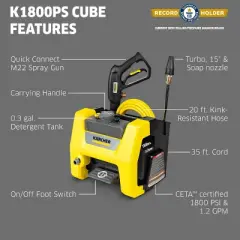Karcher K1800PS CUBE Electric Pressure Washer, 1800 PSI, 1.2 GPM, CETA Certified