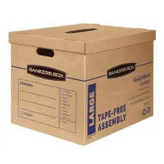 Fellowes Bankers Box 10pk Large Classic Moving Boxes Tape-Free with Reinforced Handles: Corrugated Paper, 17.6" Height