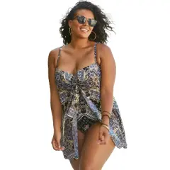 Swim 365 Women&rsquo;s Plus Size Mesh-Draped Swimsuit