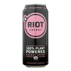 Riot Energy Organic Strawberry Lemon Plant-Powered Energy Drink - Case of 12/16 oz
