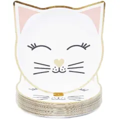 Blue Panda 48Pcs Cat with Gold Foil Disposable Paper Plates 9.5" x 9.9" for Birthday Party