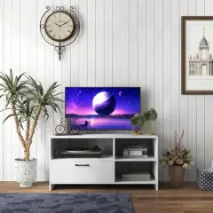 Costway Modern TV Stand TV Console Cabinet w/ 3 Open Compartments Media Console Center for TVs up to 55 Inches