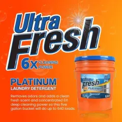 Ultra Fresh 6X Platinum Laundry Detergent Liquid for All Machine Types with Easy Dispensing Pump, Up to 640 Loads, ColdWater, 5 Gallon