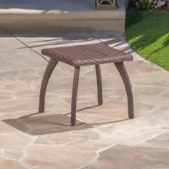 19'' Small Square Wicker Patio Side Table with Curved Legs,Outdoor Accent Table for Balcony or Porch-Cuddlewood