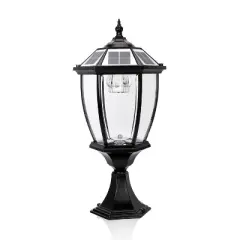 Techko Maid Solar Vintage Outdoor Pillar and Fence Post Light with Remote Black