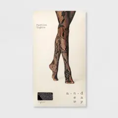 Women's Mixed Net Floral Tights - A New Day&trade; Black