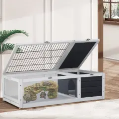 BestMassage Tortoise Habitat Wooden Tortoise House Removable Tray for Small Medium Animals, Gray