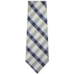 TheDapperTie Men's Navy Blue, Ivory And White Checks Necktie with Hanky