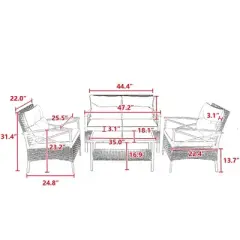FIONECA 4-Piece Patio Sectional Sofa Set, Low Dining Conversation Set with Cushions, KD Rattan Wicker Outdoor Garden Furniture Corner Sofa