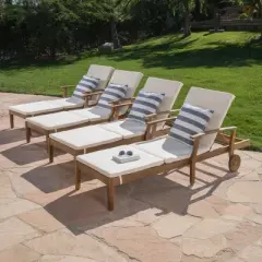 Christopher Knight Home Perla Outdoor Acacia Wood Armless Adjustable Chaise Lounge with Cushion (Set of 4)