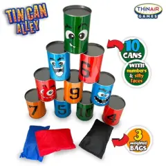Thin Air Games Tin Can Alley &ndash; Bean Bag Toss, 10 Cans & 3 Bags, 2-4 Players