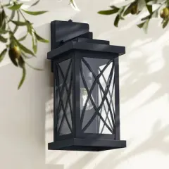 John Timberland Woodland Park Outdoor Wall Light Fixture Black Dusk To Dawn 15" Clear Glass for Post Exterior Barn Deck House Porch Yard Patio Home