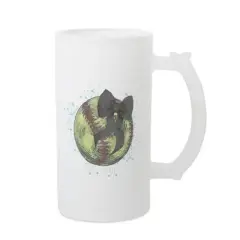 Elanze Designs Freezable Beer Stein Mug With Thumb Grip Handle, 16 Ounce Frosted Glass, Softball Teal Paint Splatter