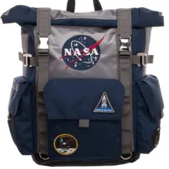 NASA Backpack Meatball Logo Roll Top Built Up Space Laptop Bag Blue
