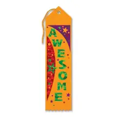 Beistle 2" x 8" Awesome Award Ribbon; Orange 9/Pack AR147